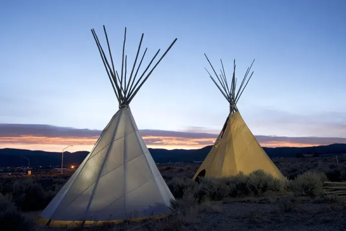 Framed Print : Teepees (tipis) on display at sunset in Taos, New Mexico, United States of America Framed Print : Teepees (tipis) on display at sunset in Taos, New Mexico, United States of America