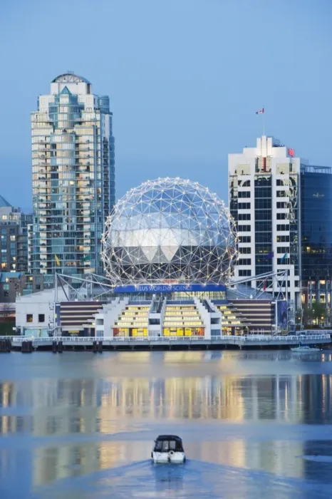 Framed Print : Telus Science World and a boat on False Creek, Vancouver, British Columbia Framed Print : Telus Science World and a boat on False Creek, Vancouver, British Columbia