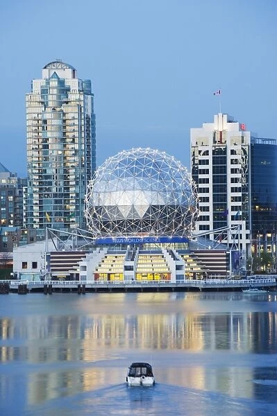 Telus Science World and a boat on False Creek, Vancouver, British Columbia