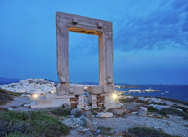 Temple of Apollo at dusk, Chora, Naxos City, Naxos Island, Cyclades, Greek Islands, Greece, Europe