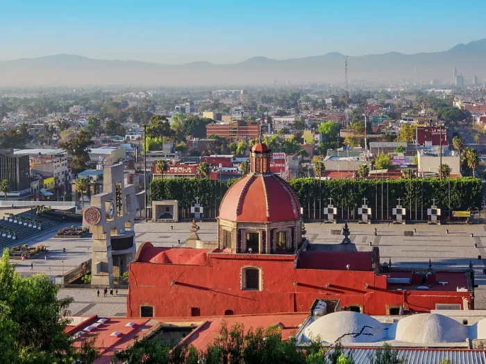 Framed Print : Temple and Convent of Las Capuchinas at sunrise, elevated view, Villa de Guadalupe, Mexico City, Mexico Framed Print : Temple and Convent of Las Capuchinas at sunrise, elevated view, Villa de Guadalupe, Mexico City, Mexico