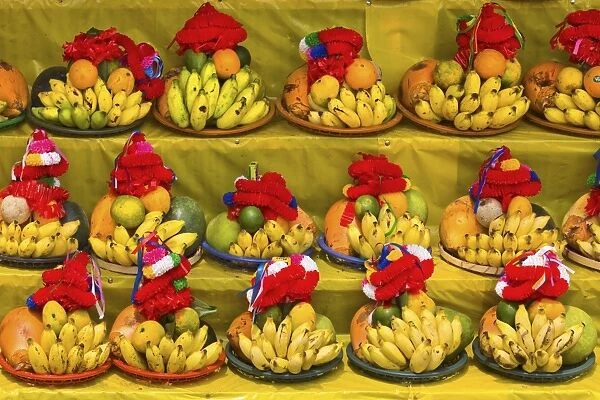 Temple fruit offerings for sale in this sacred pilgrimage town, popular with all religions, Kataragama, Uva Province, Sri Lanka, Asia