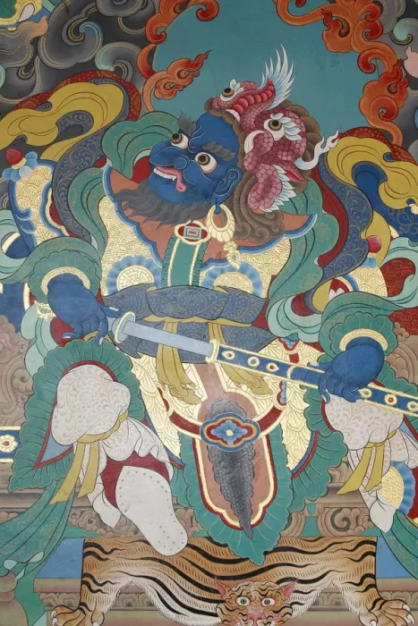 Framed Print : Temple guardian guarding the South, named Virudhaka, Kopan monastery, Kathmandu, Nepal Framed Print : Temple guardian guarding the South, named Virudhaka, Kopan monastery, Kathmandu, Nepal