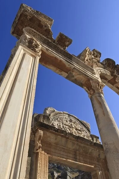Detail of the Temple of Hadrian, Roman ruins of ancient Ephesus, near Kusadasi, Anatolia, Turkey, Asia Minor, Eurasia
