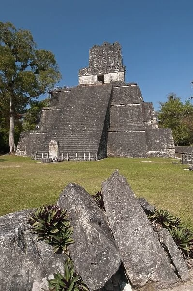 Temple II and Grand Plaza, Mayan archaeological site, Tikal, UNESCO World Heritage Site
