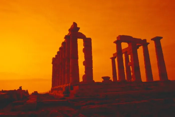 Framed Print : Temple of Poseidon at sunset Framed Print : Temple of Poseidon at sunset