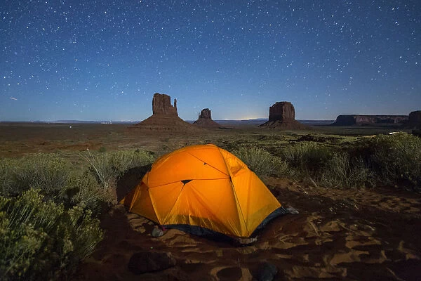 Tent in Monument Valley Campground at night, Monument Valley, Navajo Tribal Park