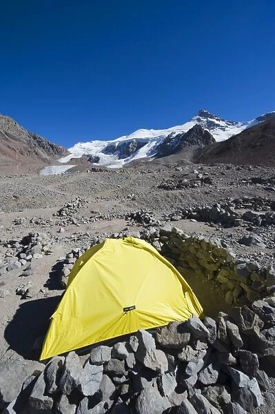Tent at Plaza de Mulas base camp, Aconcagua 6962m, highest peak in the western hemisphere