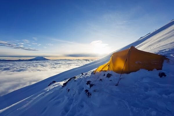 Tent on Volcan Cotopaxi, 5897m, highest active volcano in the world, Ecuador