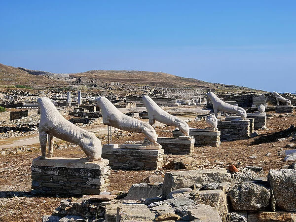 The Terrace of the Lions, Delos Archaeological Site, UNESCO World Heritage Site, Delos Island, Cyclades, Greek Islands, Greece, Europe