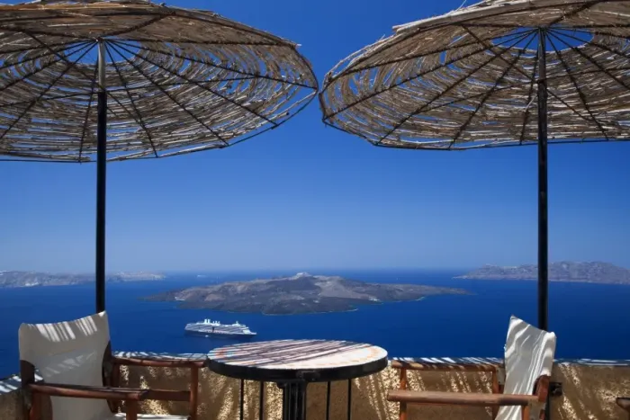 Framed Print : Terrace overlooking the caldera, Santorini, Cyclades, Greek Islands, Greece, Europe Framed Print : Terrace overlooking the caldera, Santorini, Cyclades, Greek Islands, Greece, Europe
