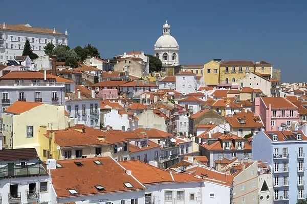 Terracotta roofs and the ancient dome seen from Miradouro Alfama one of the many