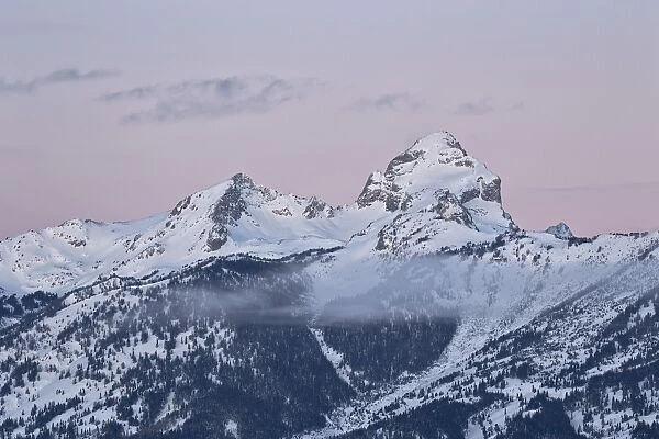 Tetons at dawn in the winter, Grand Teton National Park, Wyoming, United States of America