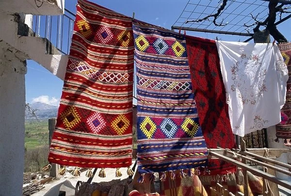 Textiles for sale in village near Lasithi Plateau