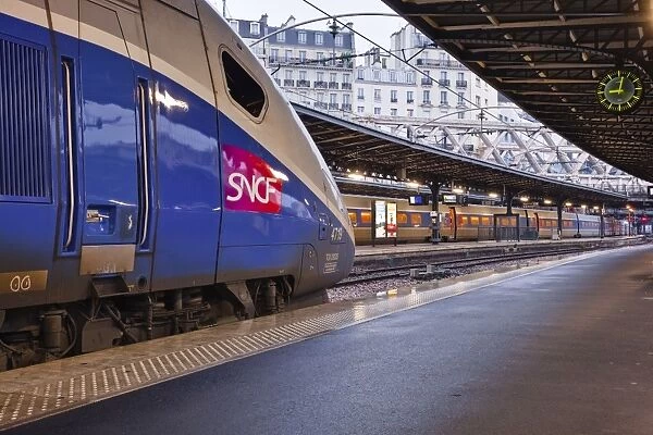 A TGV awaits departure at Gare de l Est in Paris, France, Europe