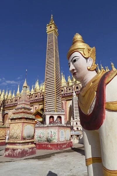 Thanboddhay Paya (pagoda) decorated with mini Buddha images and gilt mini-stupas, near Monywa, Monywa Region, Myanmar (Burma), Asia