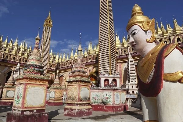 Thanboddhay Paya (pagoda) decorated with mini Buddha images and gilt mini-stupas, near Monywa, Monywa Region, Myanmar (Burma), Asia