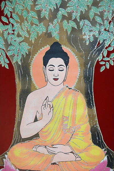 Thangka painting of the Buddha giving a blessing, Kathmandu, Nepal, Asia