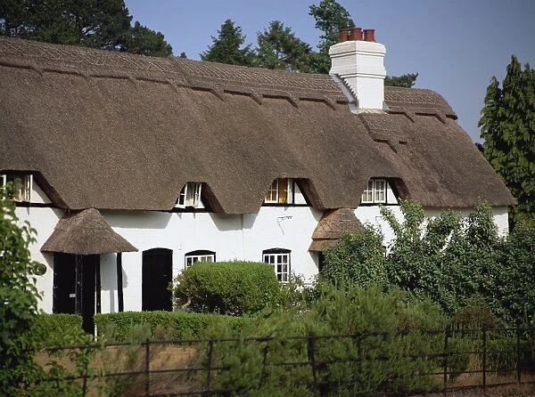 Thatched cottages at Lyndhurst in the New Forest, Hampshire, England, United Kingdom