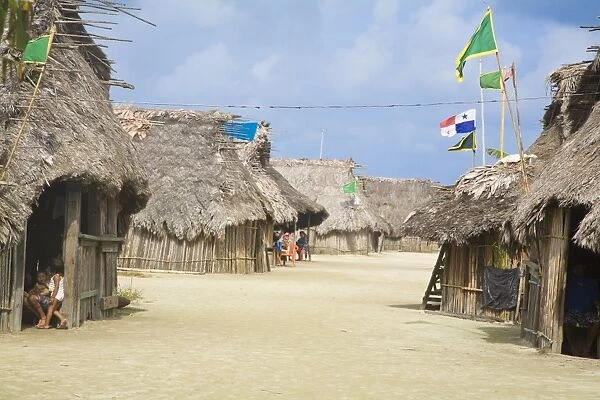 Thatched houses, Isla Tigre, San Blas Islands, Comarca de Kuna Yala, Panama