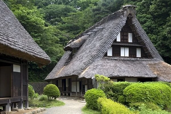 Thatched roof village residences at Nihon Minkaen (Open-air Folk House Museum) in Kawasaki