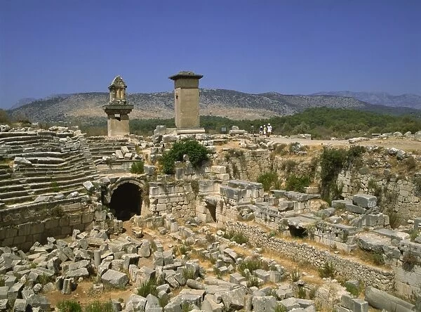 The theatre, with Lycean tombs in the background, Xanthos, UNESCO World Heritage Site