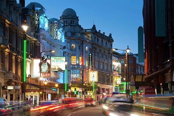 Theatreland in the evening, Shaftesbury Avenue, London, England, United Kingdom, Europe