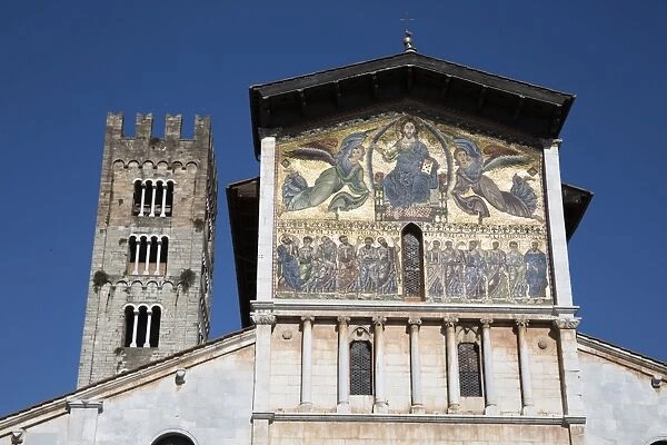 Thirteenth-century mosaic of The Ascension on the facade of San Frediano, Lucca, Tuscany, Italy, Europe