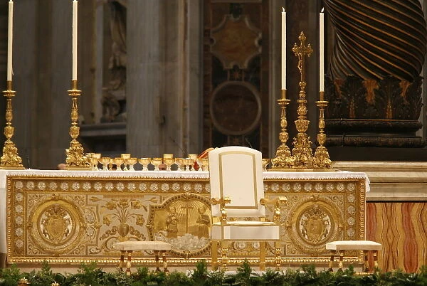 Throne and altar in St. Peters Basilica, Vatican, Rome, Lazio, Italy, Europe