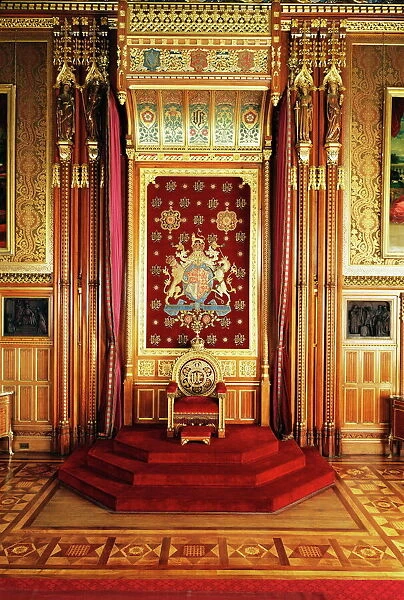 Throne in Queens robing room, Houses of Parliament, Westminster, London