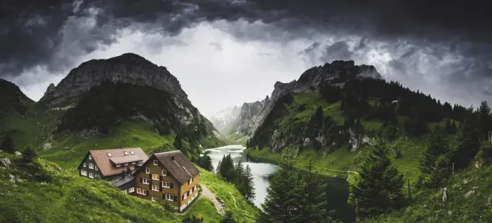 Framed Print : Thunderstorm coming at Bollenwees refuge, Canton of Appenzell, Alpstein, Switzerland Framed Print : Thunderstorm coming at Bollenwees refuge, Canton of Appenzell, Alpstein, Switzerland