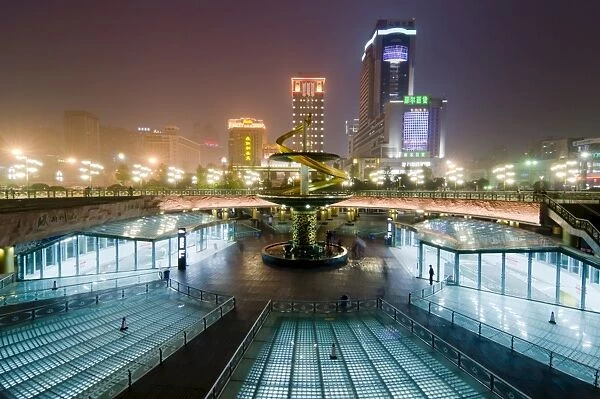 Tianfu Square at night, Chengdu, Sichuan, China, Asia