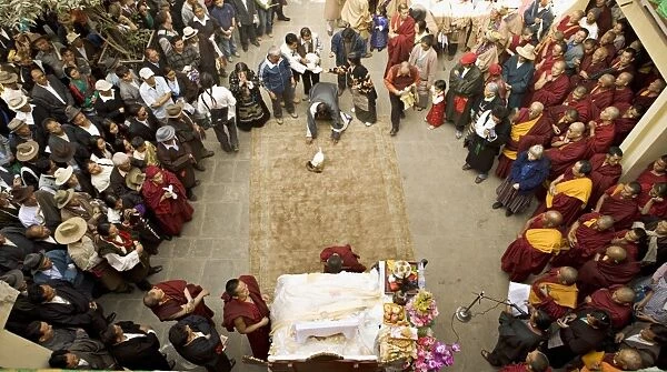 Tibetan Buddhist monks and exiled Tibetan people celebrate Lhosar