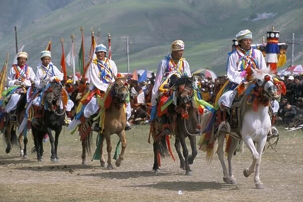 Tibetan racers, Yushu Horse Fair, Qinghai Province, China, Asia