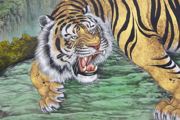Framed Print : Tiger painting at Bongeunsa temple, Seoul, South Korea, Asia Framed Print : Tiger painting at Bongeunsa temple, Seoul, South Korea, Asia