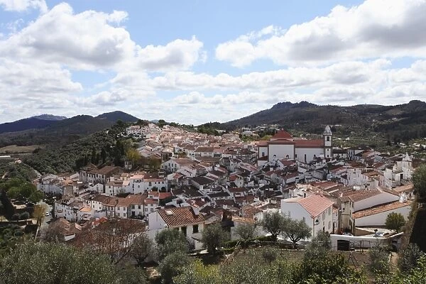 The tile roofs of houses in the walled city of Castelo de Vide, Alentejo, Portugal