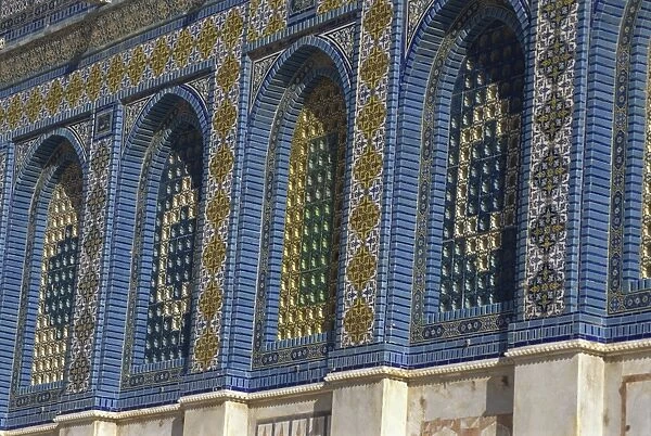 Detail of the tilework on the external walls of the Dome of the Rock in Jerusalem