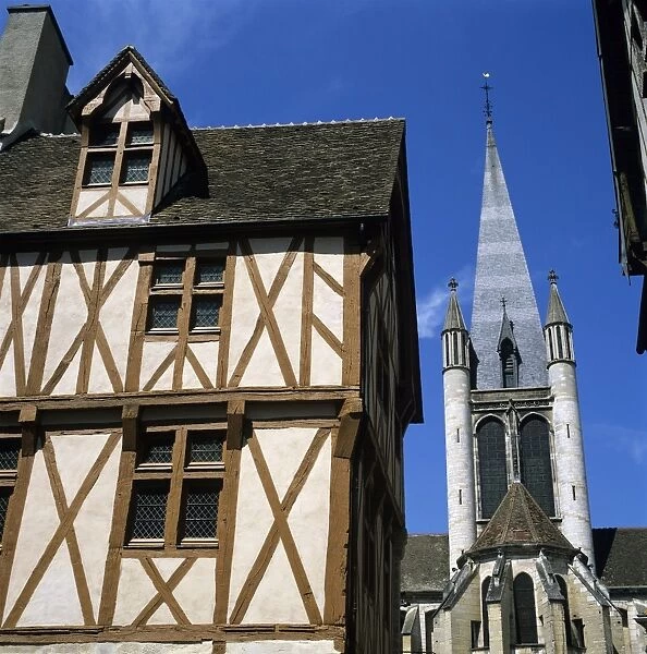 Timber framed house in the old district, Dijon, Burgundy, France, Europe