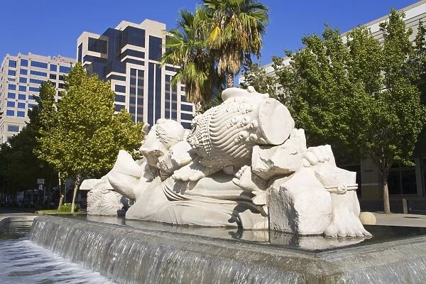 Time to Cast Away Stones, fountain sculpture by Stephen Kaltenbach outside the Sacramento Convention Center, Sacramento, California, United States of America