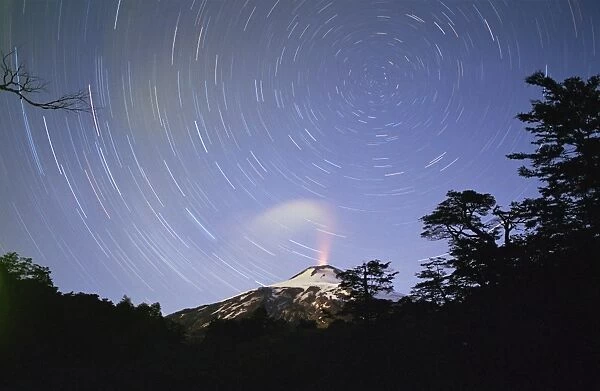 Time exposure of steam and stars, Villarica Volcano, Chile, South America