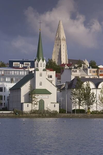 The tin-clad Frikirkjan i Reykjavik church and Hallgrimskirkja
