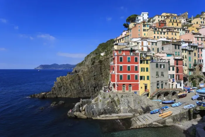 Framed Print : Tiny harbour and medieval houses in steep ravine, Riomaggiore, Cinque Terre, UNESCO Framed Print : Tiny harbour and medieval houses in steep ravine, Riomaggiore, Cinque Terre, UNESCO