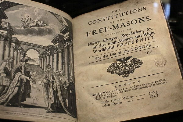 Title page of the Freemason Constitution, Freemasons Museum, Paris, France, Europe