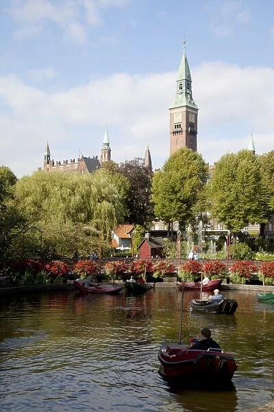 Tivoli Gardens and City Hall Clock Tower, Copenhagen, Denmark, Scandinavia, Europe