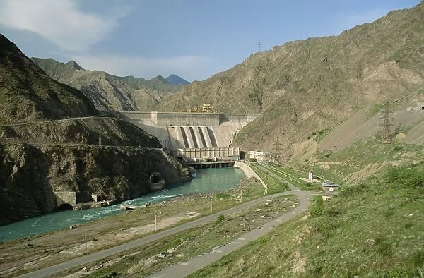 Tokogul Dam, a hydroelectric project on the Naryn River, Kirghizstan, Central Asia, Asia