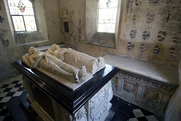 Tombs and effigies of the Hungerford Family, inside the chapel of the 14th century Farleigh Hungerford Castle, Somerset, England, United Kingdom, Europe