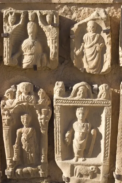 Framed Print : Tombstones at the museum, taken from the Roman site of Lambaesis, Algeria