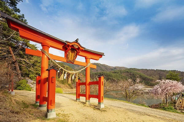 Torii gate of a Shinto shrine, Matsumoto, Nagano Prefecture, Honshu, Japan, Asia