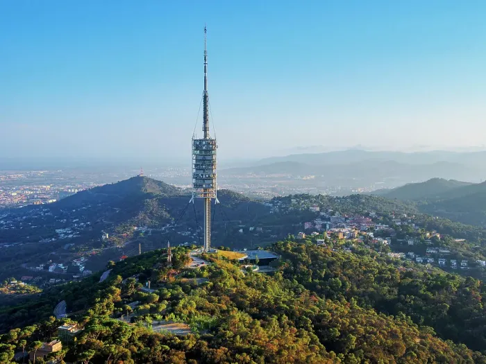 Framed Print : Torre de Collserola at sunset, Mount Tibidabo, Barcelona, Catalonia, Spain, Europe