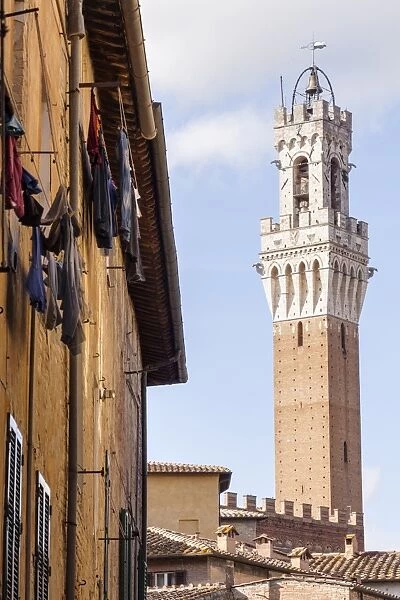 Torre del Mangia above the streets of Siena, UNESCO World Heritage Site, Tuscany, Italy, Europe